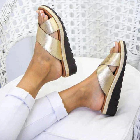 Lydia | Women's Cross Strap Slide Sandals - White - Image 4