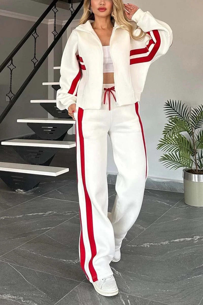 Lydia | Women's Striped Zip Up Track Suit Set – MAYBERRY