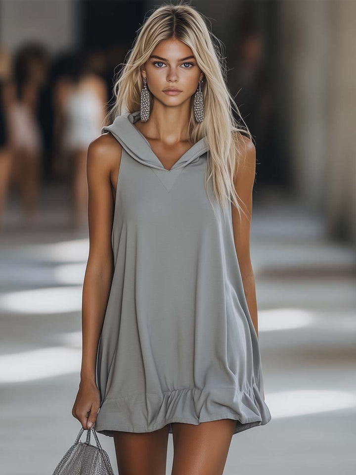 Lyralei | Women's Sleeveless Hooded Mini Dress - Grey - Image 1