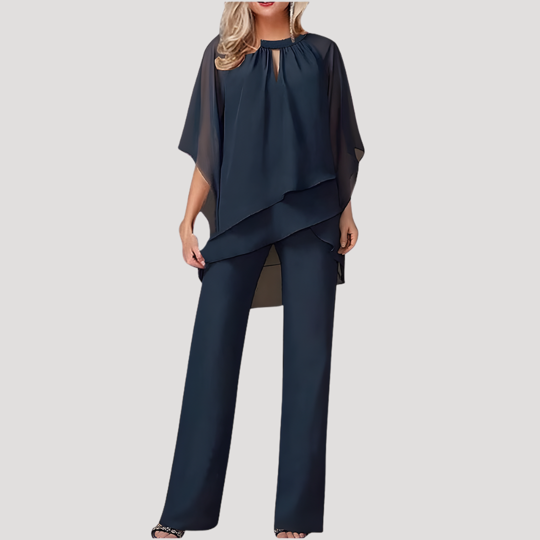 Lysander | Women's Two Piece Wide Leg Trouser Set - Navy - Image 1
