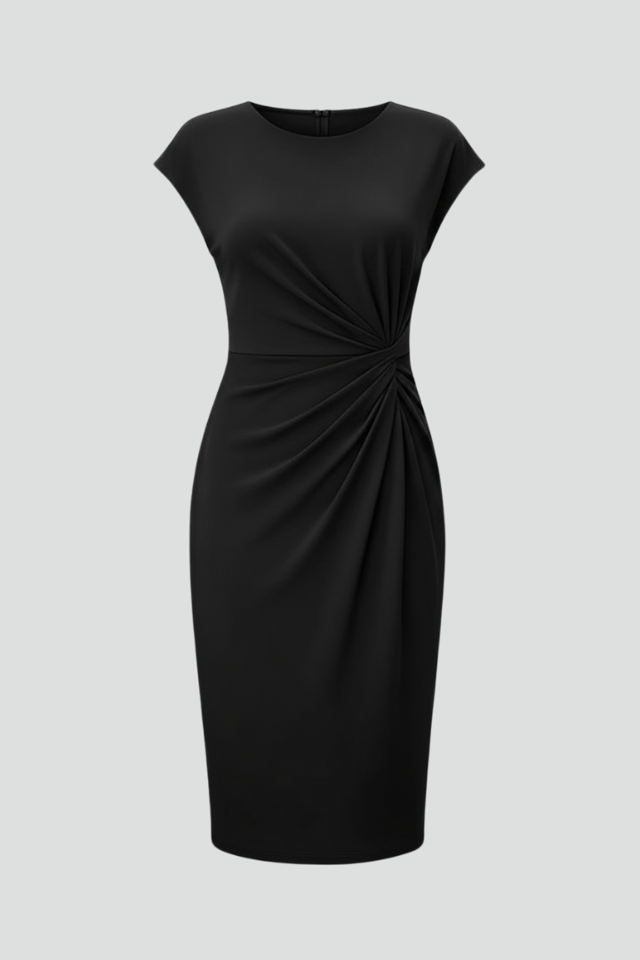 Lysandra | Women's Round Neck Ruched Waist Dress - Black - Image 1