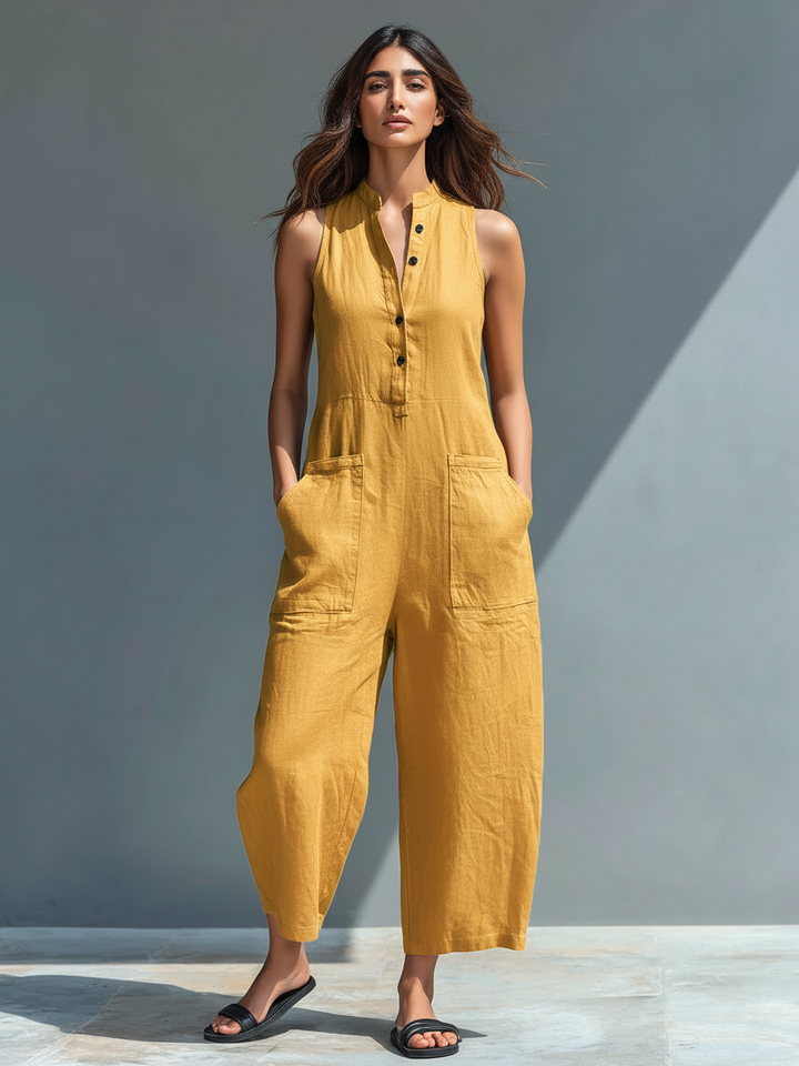 Lysandra | Women's Sleeveless Button Front Wide Leg Jumpsuit - Black - Image 2