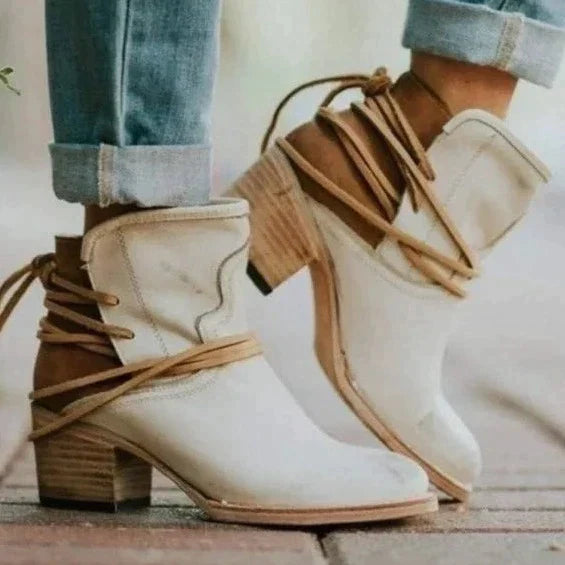 Harlow | Women's Western Ankle Boots Block Heel Lace-Up Booties
