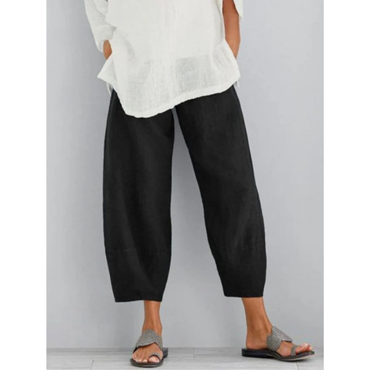 Maevis | Women's Elastic Waist Cropped Harem Pants - Khaki - Image 3