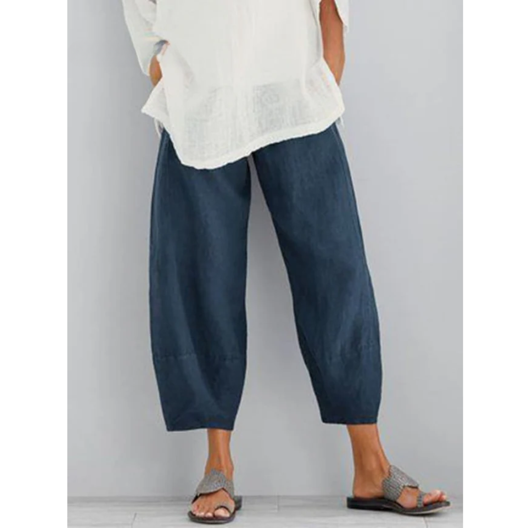 Maevis | Women's Elastic Waist Cropped Harem Pants - Khaki - Image 4