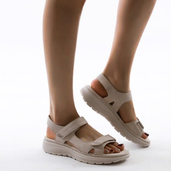 Maevis | Women's Open Toe Adjustable Strap Platform Sandal - Beige - Image 2