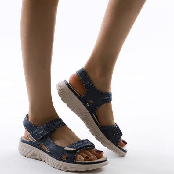 Maevis | Women's Open Toe Adjustable Strap Platform Sandal - Beige - Image 7