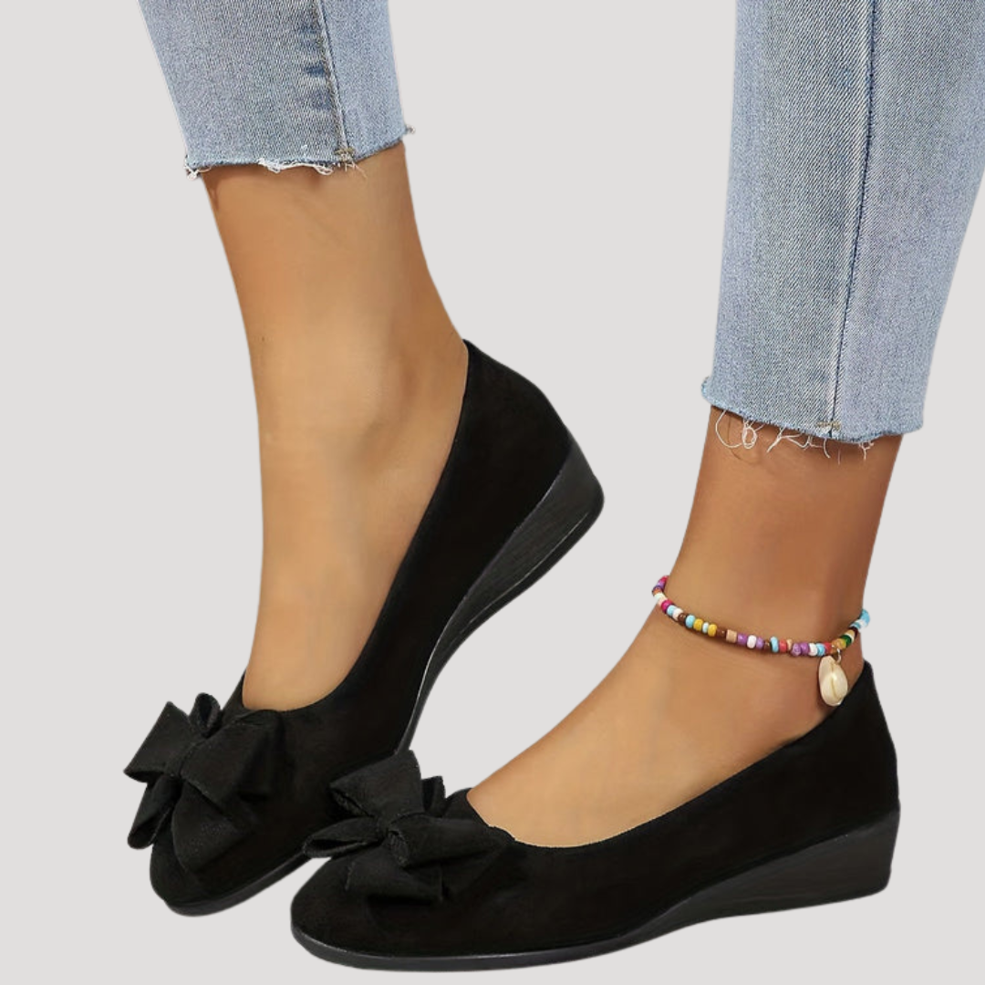 Magnolia | Women's Bow Wedge Flats - Black - Image 1
