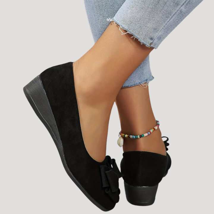 Magnolia | Women's Bow Wedge Flats - Black - Image 5
