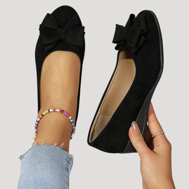 Magnolia | Women's Bow Wedge Flats - Black - Image 7