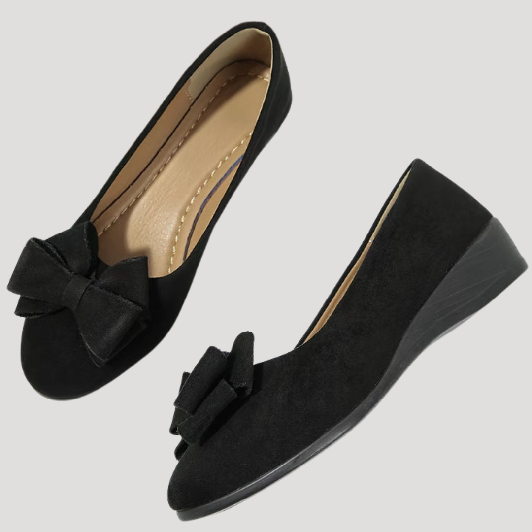 Magnolia | Women's Bow Wedge Flats - Black - Image 9