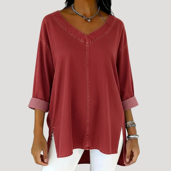 Magnolia | Women's V-Neck Relaxed Tunic Top - Blue - Image 6