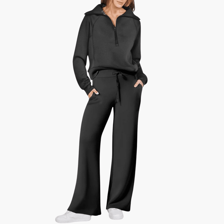 Magnolia | Women's Zip Up Hoodie Wide Leg Lounge Set - Beige - Image 4