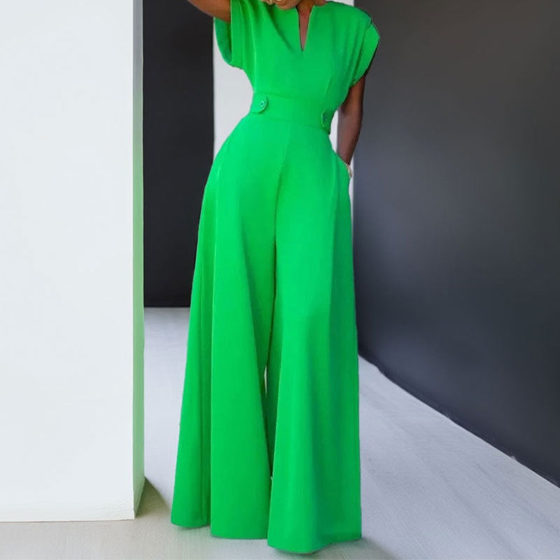 Marcela | Women's V-Neck Wide Leg Jumpsuit with Pockets - White - Image 6