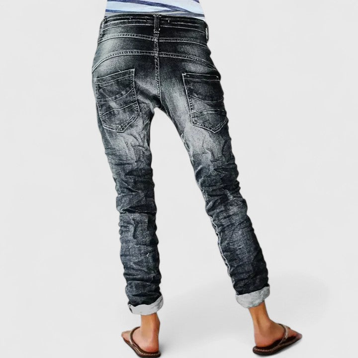 Marcella | Women's Distressed Wide Leg Jeans - Grey - Image 1