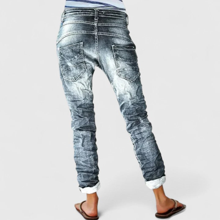 Marcella | Women's Distressed Wide Leg Jeans - Grey - Image 3