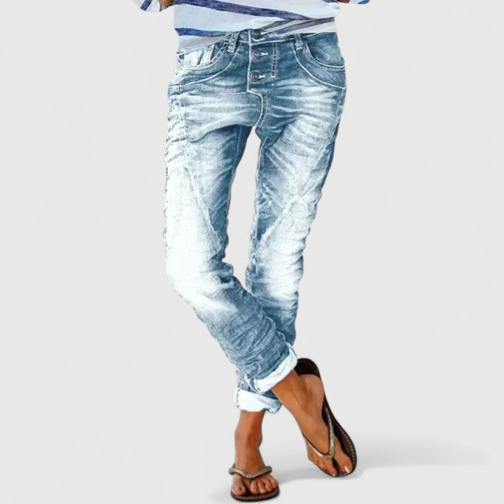 Marcella | Women's Distressed Wide Leg Jeans - Grey - Image 4