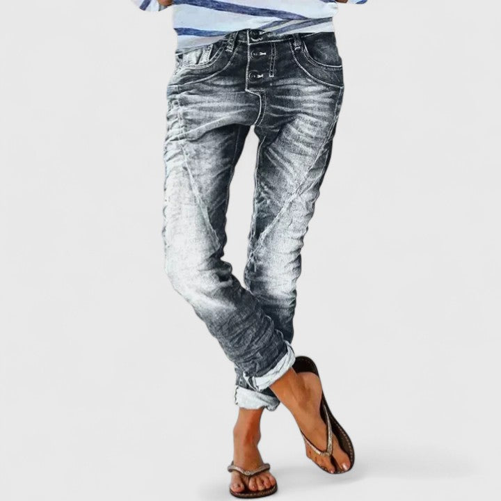 Marcella | Women's Distressed Wide Leg Jeans - Grey - Image 6