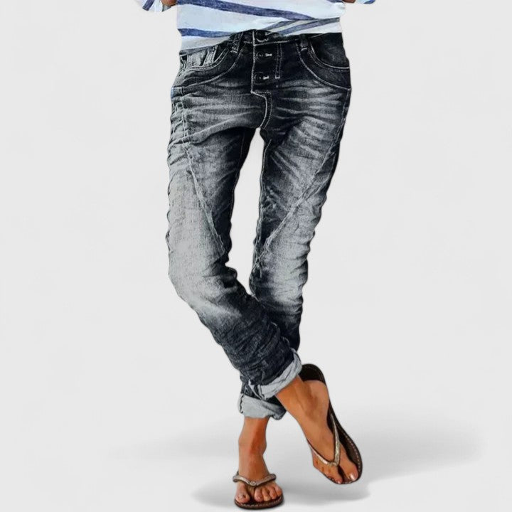 Marcella | Women's Distressed Wide Leg Jeans - Grey - Image 7