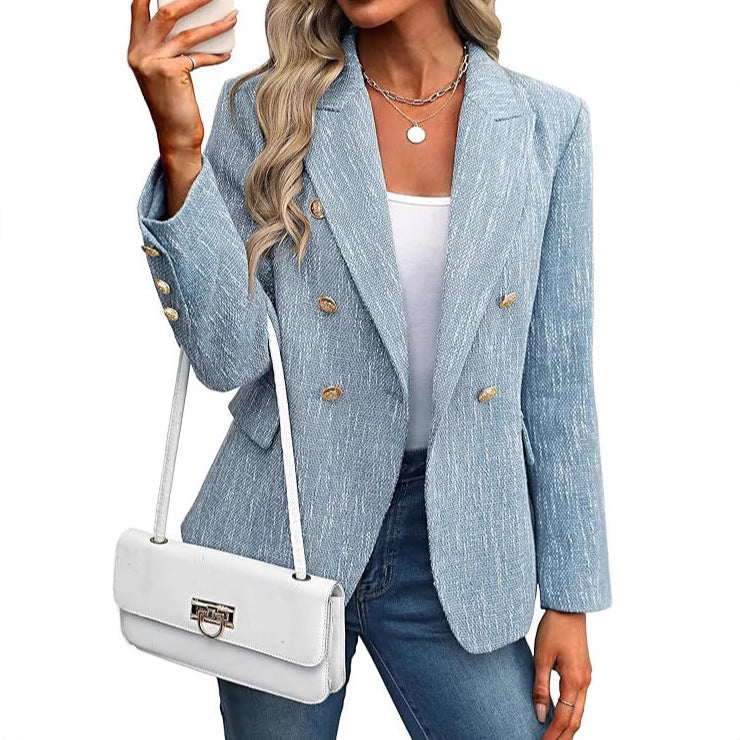 Margolaine | Women's Double Breasted Tailored Blazer - Light Blue - Image 1