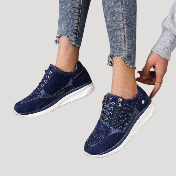 Margot | Women's Lace Up Walking Sneakers - Navy - Image 1