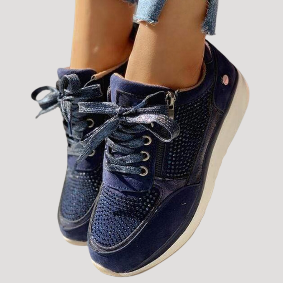 Margot | Women's Lace Up Walking Sneakers - Navy - Image 2