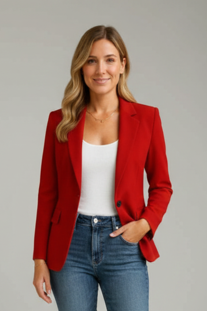Marisol | Women's Notched Lapel Long Sleeve Blazer - Red - Image 2