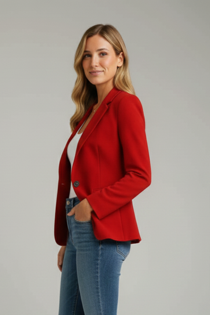 Marisol | Women's Notched Lapel Long Sleeve Blazer - Red - Image 3