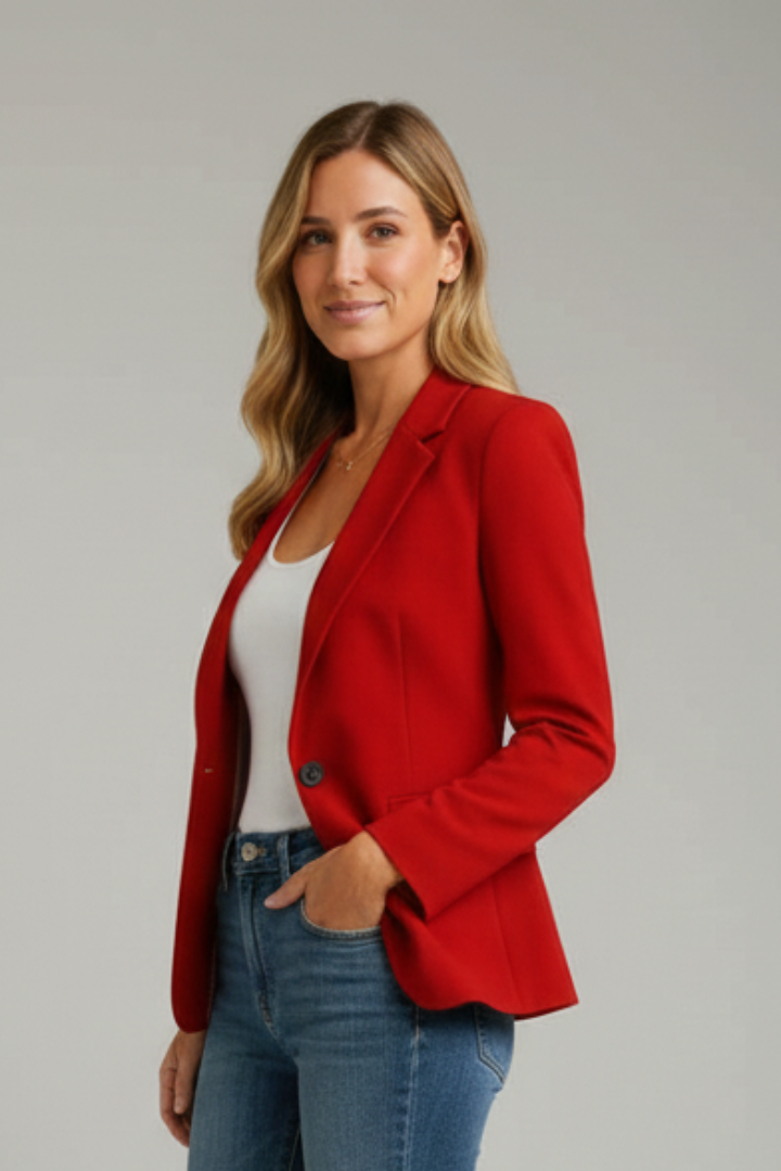 Marisol | Women's Notched Lapel Long Sleeve Blazer - Red - Image 4
