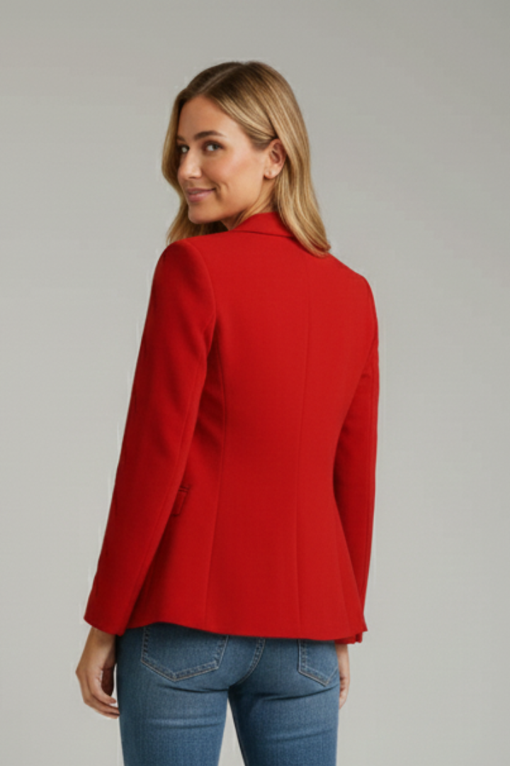 Marisol | Women's Notched Lapel Long Sleeve Blazer - Red - Image 5