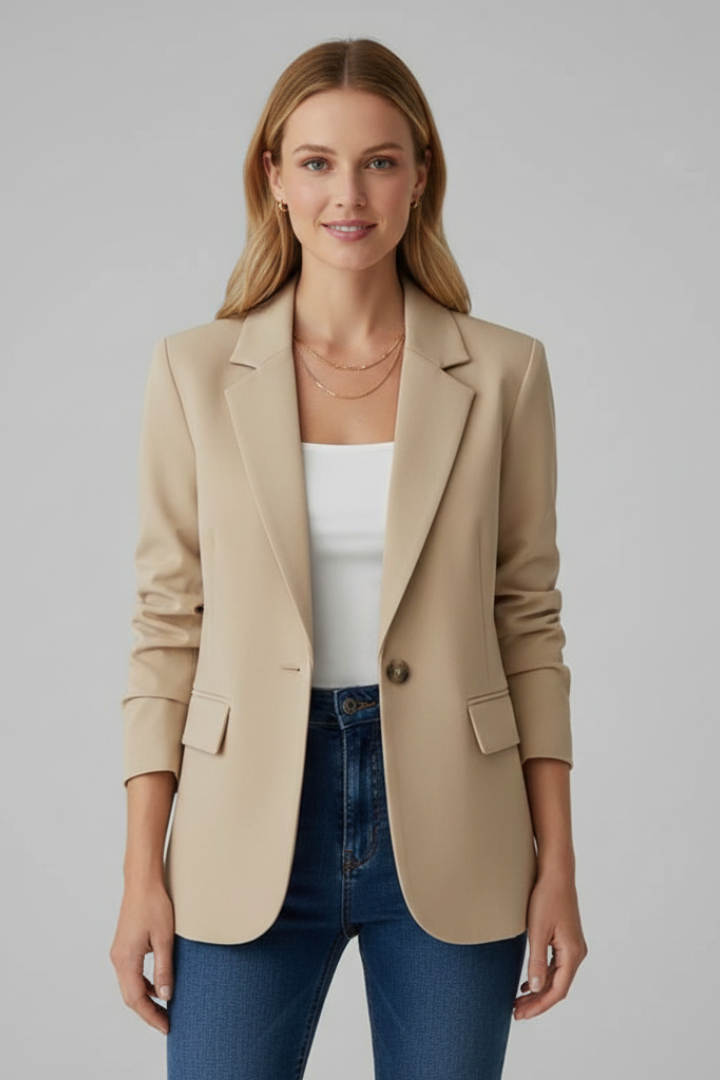 Marisol | Women's Notched Lapel Long Sleeve Blazer - Red - Image 9