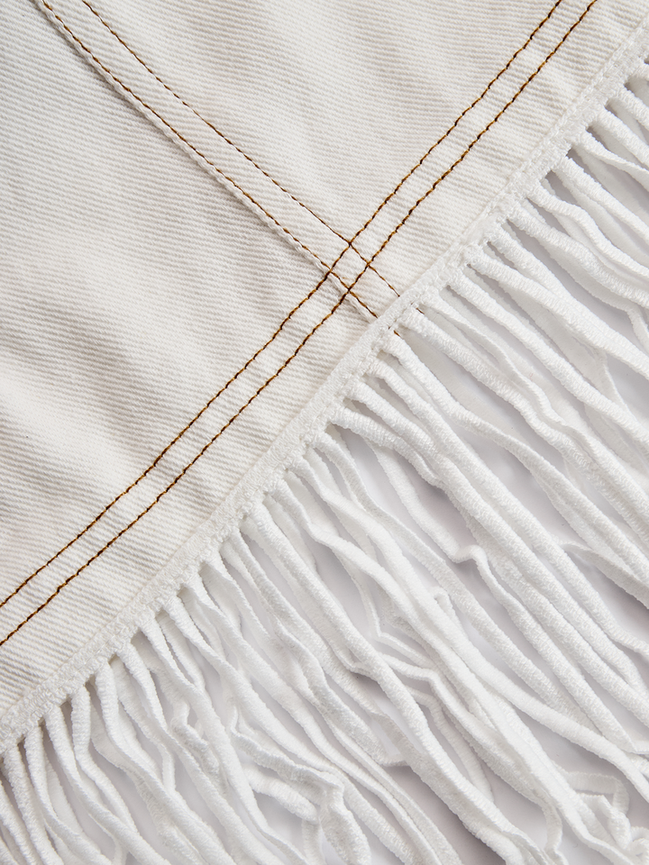 Marissa | Women's Fringe Mini Dress - Beige - Image 5