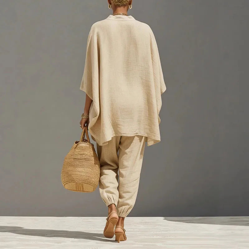 Marlowe | Women's Batwing Sleeve Two Piece Set - Beige - Image 2