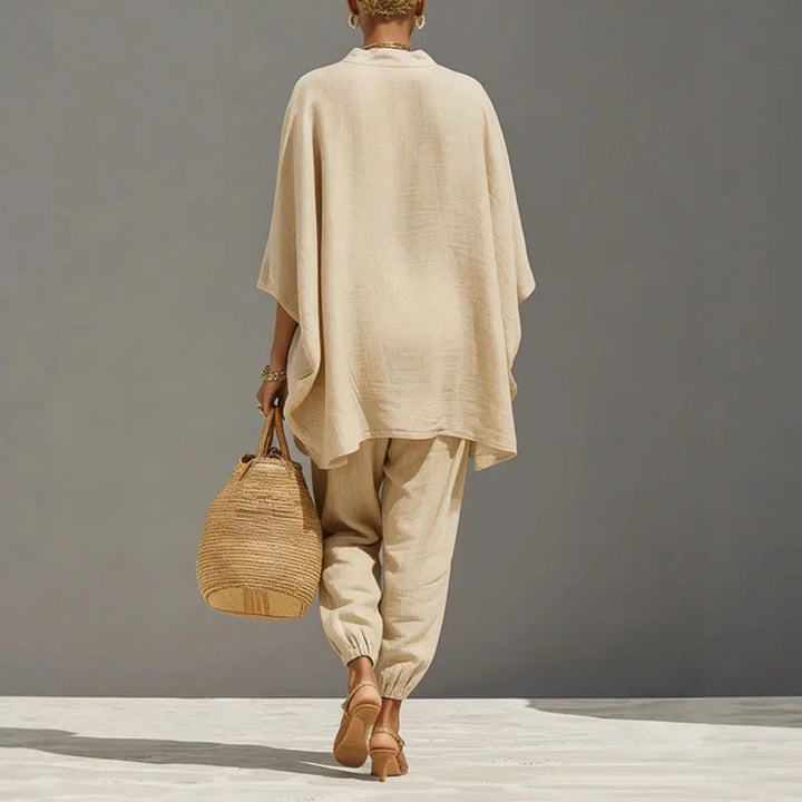 Marlowe | Women's Batwing Sleeve Two Piece Set - Beige - Image 2