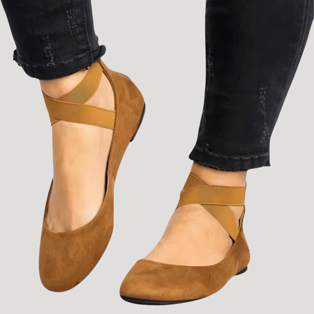 Marlowe | Women's Cross Strap Ballet Flats - Brown - Image 1