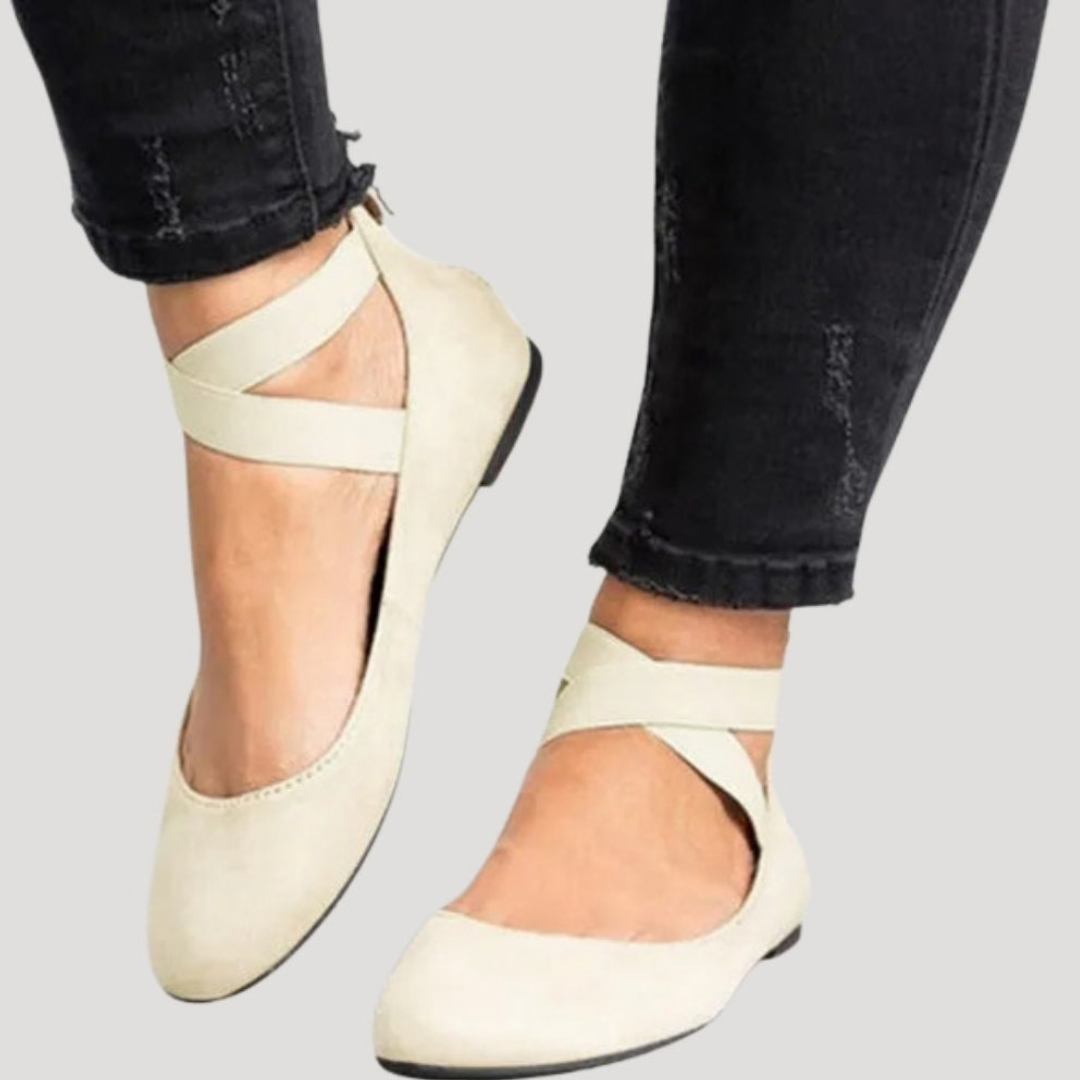 Marlowe | Women's Cross Strap Ballet Flats - Brown - Image 2