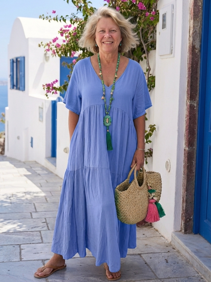 Melody | Women's Short Sleeve Tiered Maxi Dress - Orange - Image 3