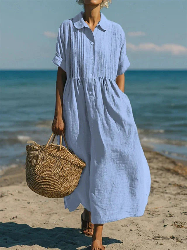 Meredith | Women's Collared Button Front Midi Dress - White - Image 2