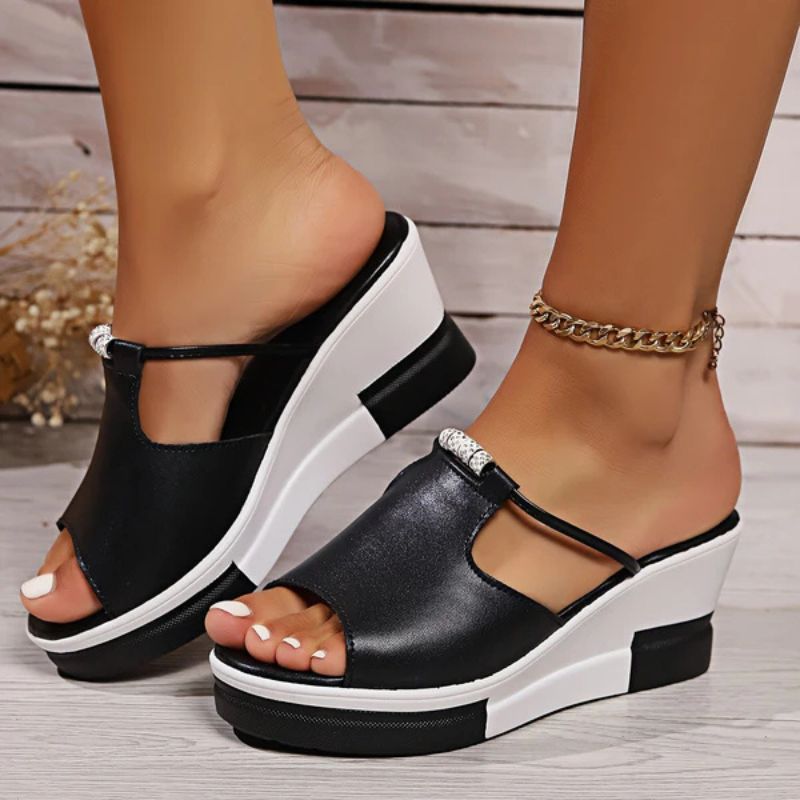 Minerva | Women's Platform T-Bar Sandals - Black - Image 1
