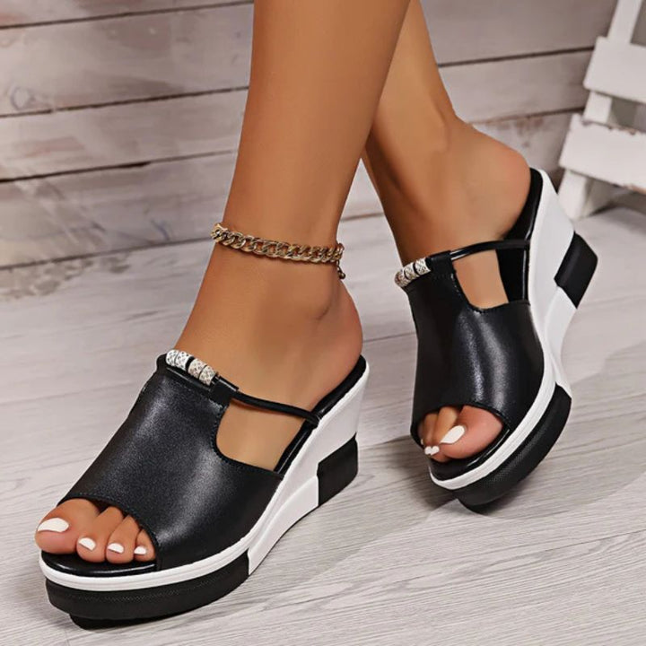 Minerva | Women's Platform T-Bar Sandals - Black - Image 3