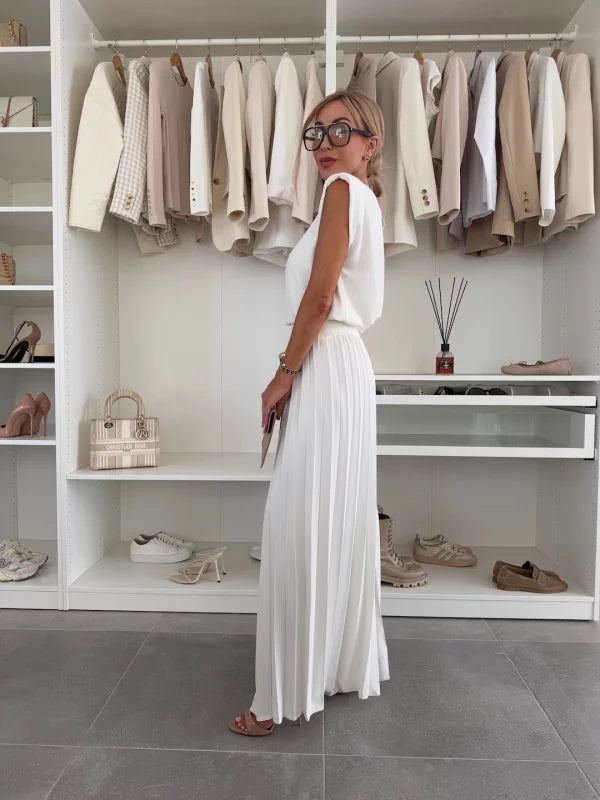 Mirabelle | Women's Sleeveless Top Wide Leg Pants Set - White - Image 2