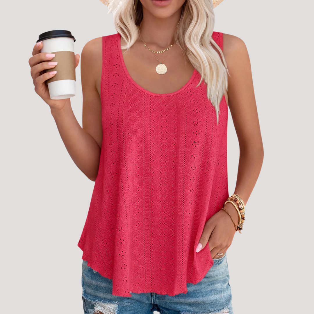 Miriam | Women's Eyelet Sleeveless Tank Top - White - Image 4