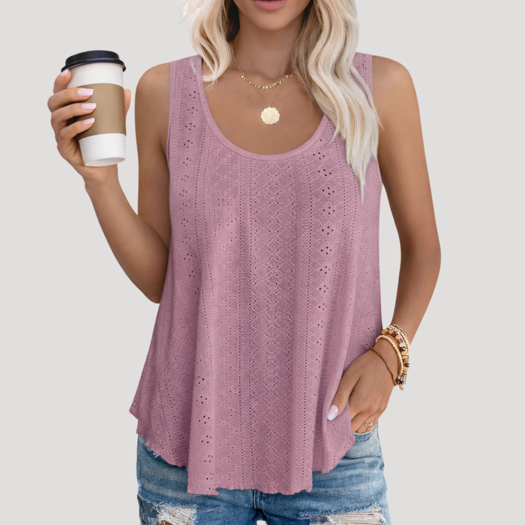Miriam | Women's Eyelet Sleeveless Tank Top - White - Image 5