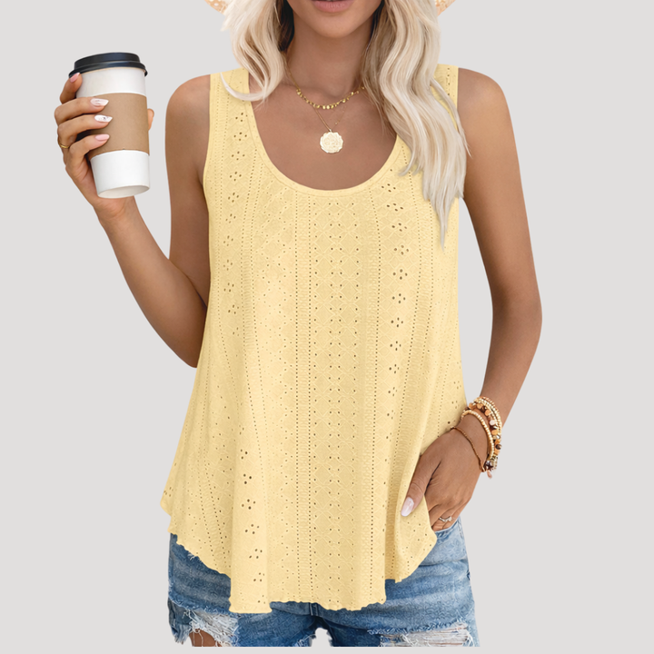 Miriam | Women's Eyelet Sleeveless Tank Top - White - Image 6