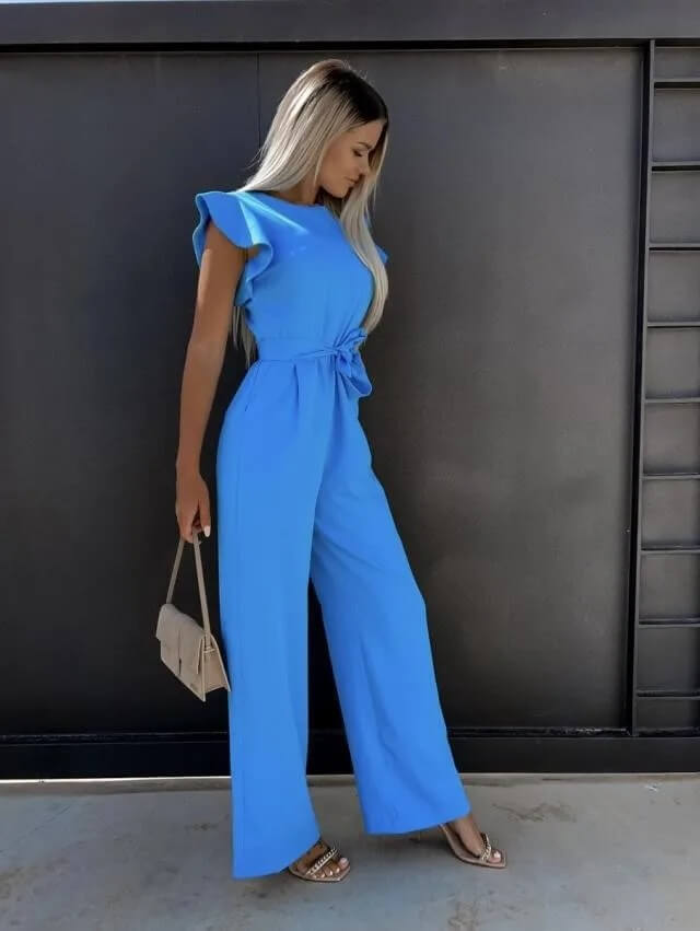 Miriam | Women's Flutter Sleeve Wide Leg Jumpsuit - Beige - Image 10