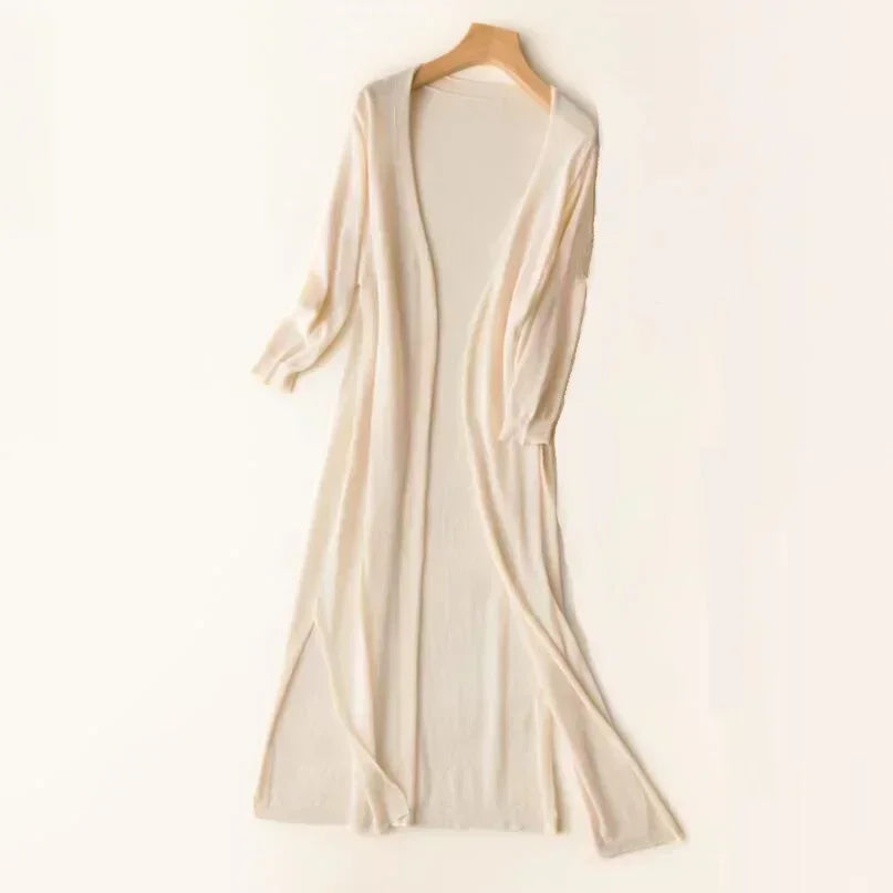Miriam | Women's Open Front Long Sleeve Cardigan - Light Grey - Image 14