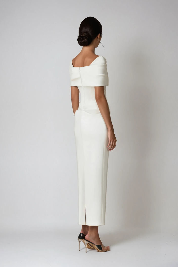 Nadette | Women's Off-Shoulder Ruched Maxi Dress - Cream - Image 4