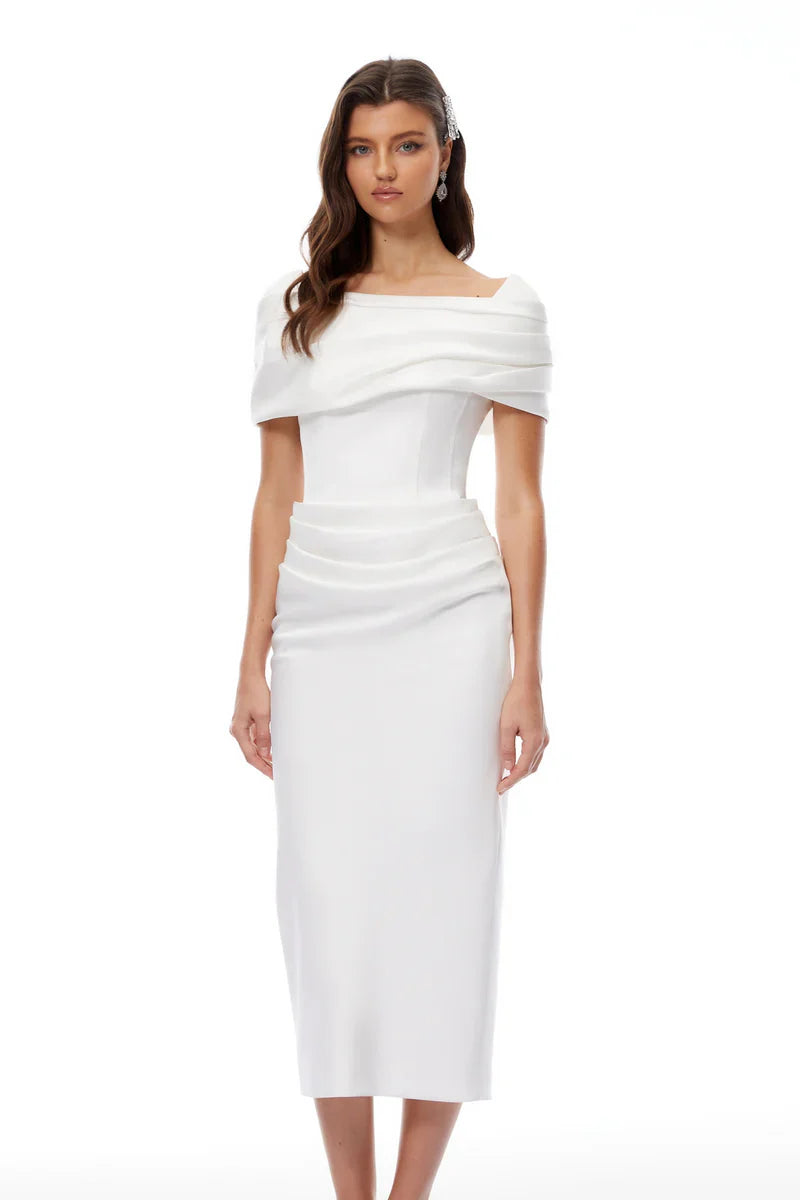 Nadette | Women's Off-Shoulder Ruched Maxi Dress - Cream - Image 5