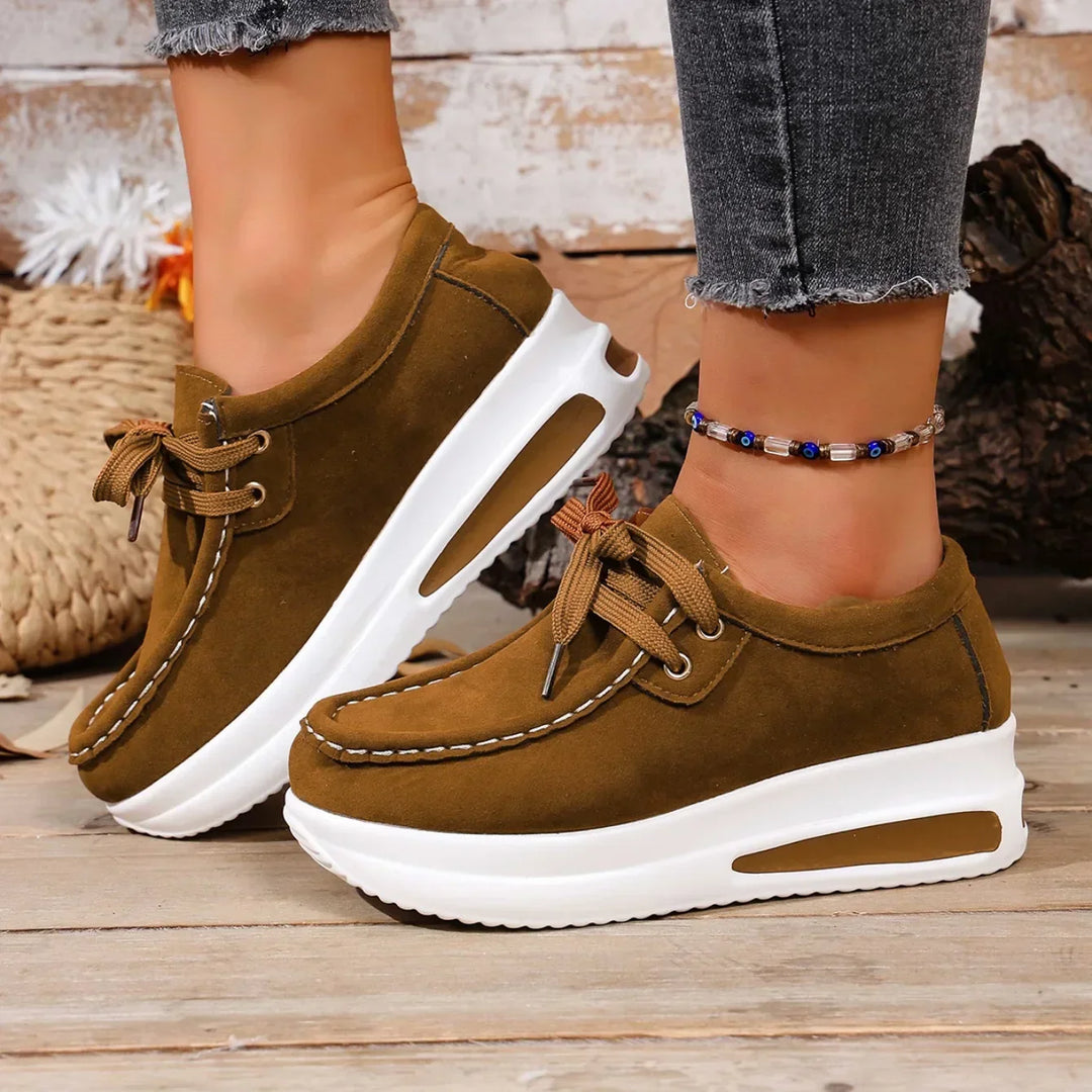 Nadia | Women's Platform Lace Up Sneakers - Brown - Image 1