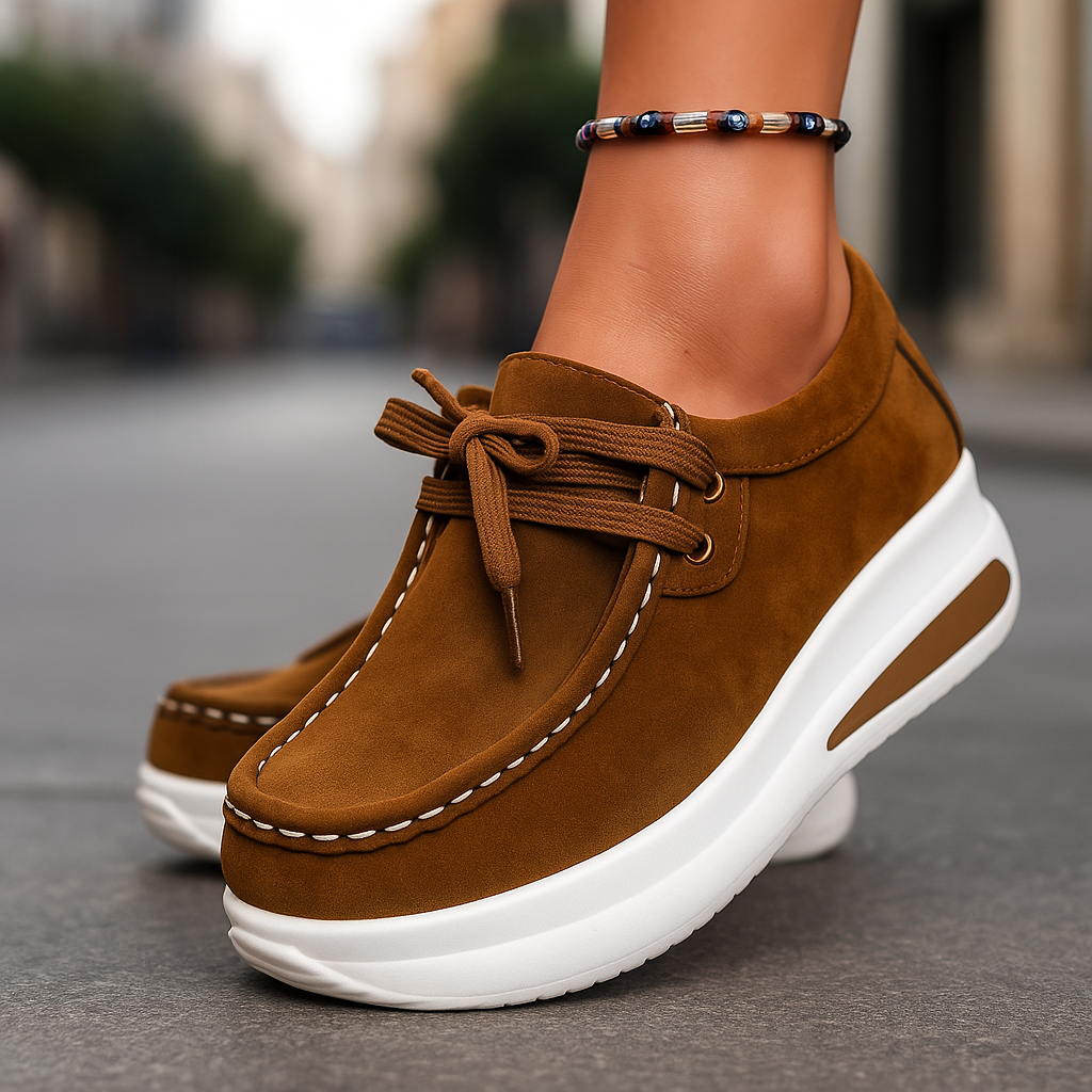 Nadia | Women's Platform Lace Up Sneakers - Brown - Image 2